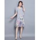 Women's Going out Street chic Plus Size / Chiffon Dress,Floral Round Neck Knee-length Short Sleeve Gray Summer