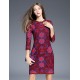 Boutique S Women's Going out Vintage Sheath Dress,Floral Round Neck Above Knee ? Sleeve Red Polyester