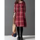 Women's Casual/Cute/Plus Sizes Check Contrast Color Inelastic Long Sleeve Knee-length Loose Dress (Cotton/Linen)