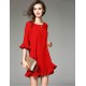  Women's Going out Cute Loose Dress,Solid Round Neck Above Knee ? Sleeve Black Cotton Spring