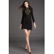 Women's Work Shift Dress,Jacquard Crew Neck Mini Long Sleeve Black Cotton / Polyester Spring