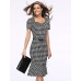 Women's Vintage / Simple Houndstooth Ruffle Slim Fishtail Plus Size / Sheath Dress,Square Neck Knee-length