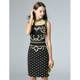  Women's Casual/Daily Sexy Shift Dress,Embroidered Crew Neck Above Knee Sleeveless Polyester Summer