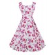 Women's Plus Size Vintage Swing Dress,Floral Strap Midi Sleeveless Pink Cotton Summer