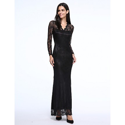 Women's Sexy Beach Casual Party Plus Size V Neck Bodycon Lace Maxi Dress