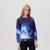 Women's Print Blue Hoodies , Casual Round Neck Long Sleeve