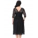 Women's Beach Plus Size / Skater Dress,Solid Deep V Knee-length ? Sleeve Black Polyester Spring