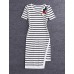 Boutique S Going out /Daily Cute Sheath DressStriped Round Neck Midi Short Sleeve White/Polyester Summer Mid Rise