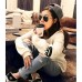 Women's Print / Character White / Black Hoodies , Casual Round Neck Long Sleeve