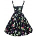 Women's Going out Vintage A Line / Skater Dress,Floral Strap Knee-length Sleeveless White / Black Cotton All Seasons