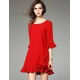  Women's Going out Cute Loose Dress,Solid Round Neck Above Knee ? Sleeve Black Cotton Spring