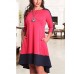 Women's Casual/Daily / Plus Size Simple Loose Dress,Color Block Round Neck Knee-length ? Sleeve Blue / Red / White Polyester Summer