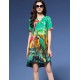 Women's Vintage Print Plus Size / Loose Dress,V Neck Asymmetrical Silk