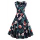 Women's Plus Size Vintage Swing Dress,Floral Square Neck Knee-length Sleeveless Blue / Red / White / Black Cotton Summer