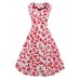 Women's Plus Size Vintage Swing Dress,Floral Square Neck Knee-length Sleeveless Blue / Red / White / Black Cotton Summer