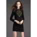 Women's Work Shift Dress,Jacquard Crew Neck Mini Long Sleeve Black Cotton / Polyester Spring