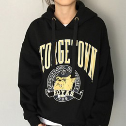 Women's Preppy Style Hood Print Long Sleeve Loose Hoodies