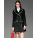  Women's Going out Vintage Coat,Solid Notch Lapel Long Sleeve Winter Black Wool Opaque