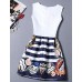 Women's Cute Print A Line Dress,Round Neck Mini Polyester