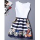 Women's Cute Print A Line Dress,Round Neck Mini Polyester