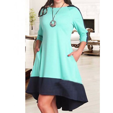 Women's Casual/Daily / Plus Size Simple Loose Dress,Color Block Round Neck Knee-length ? Sleeve Blue / Red / White Polyester Summer