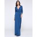 Women's Party/Cocktail Plus Size Plus Size Dress,Solid V Neck Midi Long Sleeve Blue Spandex Fall