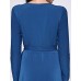 Women's Party/Cocktail Plus Size Plus Size Dress,Solid V Neck Midi Long Sleeve Blue Spandex Fall