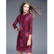 Boutique S Women's Going out Vintage Sheath Dress,Floral Round Neck Above Knee ? Sleeve Red Polyester