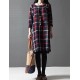 Women's Casual/Cute/Plus Sizes Check Contrast Color Inelastic Long Sleeve Knee-length Loose Dress (Cotton/Linen)