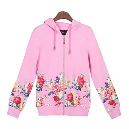 Women's Print Pink / White Sweats & Hoodies , Casual Hoodie Long Sleeve