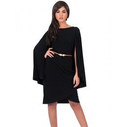 Women's Formal Vintage Street chic Plus Size Dress,Solid Round Neck Knee-length Long Sleeve Polyester Summer