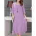 Women's Plus Size / Going out / Loose Dress,Solid Round Neck Midi ? Length Sleeve Red / Black / Purple Cotton / Linen