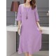 Women's Plus Size / Going out / Loose Dress,Solid Round Neck Midi ? Length Sleeve Red / Black / Purple Cotton / Linen