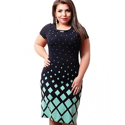 Women's Plus Size / Party/Cocktail Street chic Sheath DressPrint Round Neck Knee-length ShortRayon All SeasonsMid