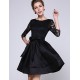 Women's Party/Cocktail / Plus Size Sophisticated Lace / Little Black / Skater Dress,Solid Round Neck Above Knee ? Sleeve BlackPolyester /