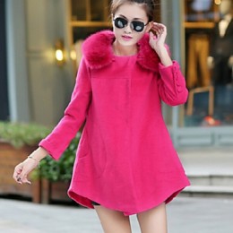 Maternity Fashion Elegant Fur Lapel Pure Color Coat , Casual Long Sleeve