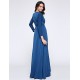 Women's Party/Cocktail Plus Size Plus Size Dress,Solid V Neck Midi Long Sleeve Blue Spandex Fall