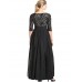 Women's Party/Cocktail Sexy Plus Size / Lace Dress,Solid V Neck Maxi ? Length Sleeve Black Polyester Spring