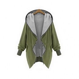 Women's Solid Color Black / Green Plus Size Coats & Jackets , Casual Hoodie Long Sleeve