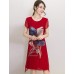 Women's Street chic Print Plus Size / Loose Dress,Round Neck Knee-length Silk / Polyester