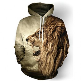 Women's Polyester/Spandex Lion Print Brown Hoodies , Casual / Print Round Neck Long Sleeve