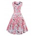 Women's Plus Size Vintage Swing Dress,Floral Square Neck Knee-length Sleeveless Blue / Red / White / Black Cotton Summer