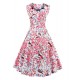 Women's Plus Size Vintage Swing Dress,Floral Square Neck Knee-length Sleeveless Blue / Red / White / Black Cotton Summer