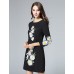 Boutique S Women's Casual/Daily Vintage Shift Dress,Embroidered Round Neck Above Knee Long Sleeve Polyester Fall