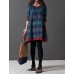 Casual/Daily / Plus Size Cute Dress Round Neck Above Knee Long Sleeve Blue Cotton / Linen Spring / Fall / Winter Inelastic Medium