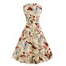 Women's Plus Size Vintage Swing Dress,Floral Square Neck Knee-length Sleeveless Blue / Red / White / Black Cotton Summer