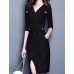 Women's Simple Sheath DressSolid / Striped V Neck Above KneeLength Sleeve Black Cotton / Rayon Fall Mid Rise