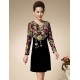 Women's Casual/Daily Simple Sheath Dress,Embroidered Round Neck Above Knee Long Sleeve Red / Orange Polyester Spring