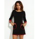 Women's Patchwork Black Dress , Casual / Work Round Neck Long Sleeve