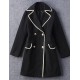  Women's Going out Vintage Coat,Solid Notch Lapel Long Sleeve Winter Black Wool Opaque